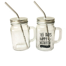 Custom Glass Mason Jar with Straw for Drinking